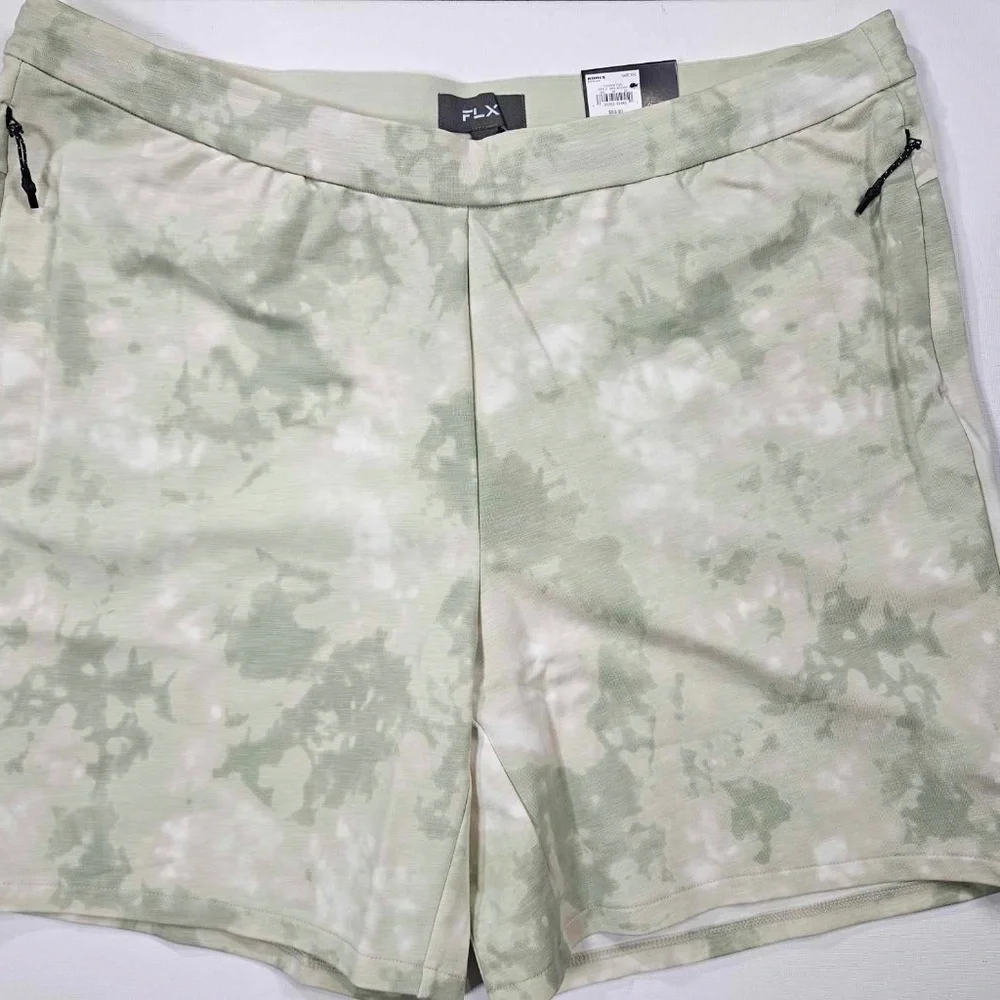 FLX Shorts Mens 2XL Green Tie Dye Stretch Drawstring Leisure Pockets Breathable‎